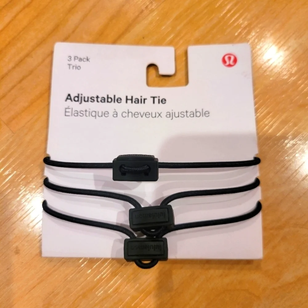 lululemon athletica Black Adjustable Hair Tie Trio New